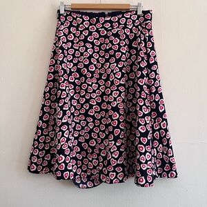 J. Crew Heart Pattern A-Line Skirt - Navy and Red